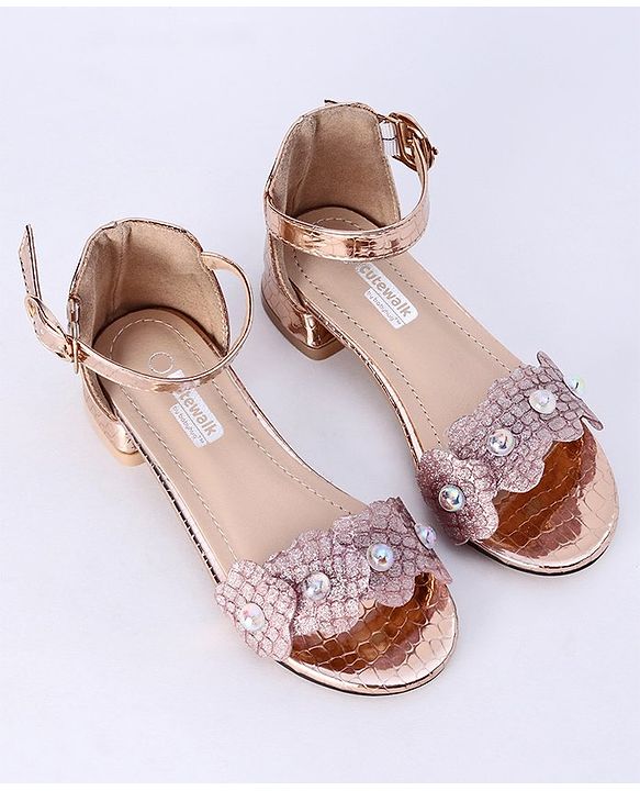 Cute Walk by Babyhug Sandals With Studded Pearls - Golden