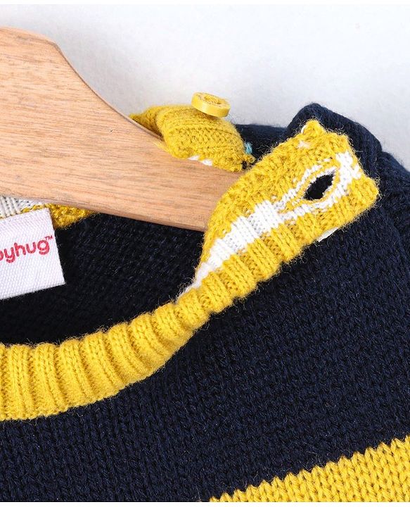Babyhug Striped Full Sleeves Sweater  - Yellow Blue