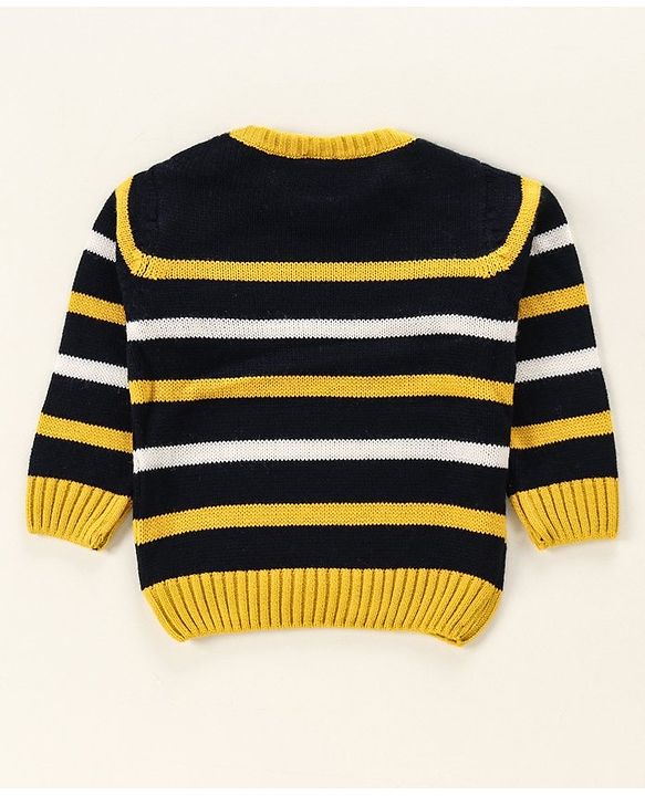 Babyhug Striped Full Sleeves Sweater  - Yellow Blue