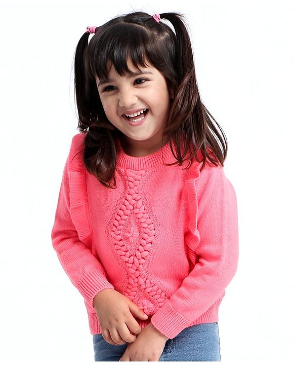 Babyhug Full Sleeves Pullover Frilled Sweater - Light Pink