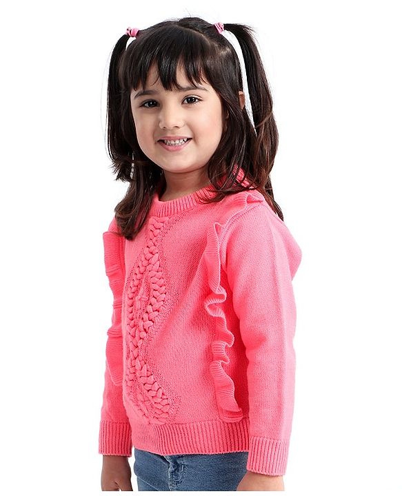 Babyhug Full Sleeves Pullover Frilled Sweater - Light Pink