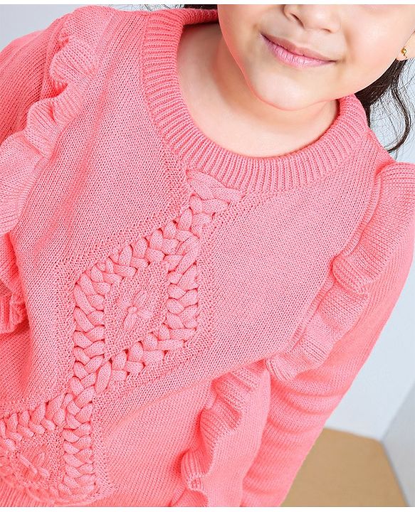 Babyhug Full Sleeves Pullover Frilled Sweater - Light Pink