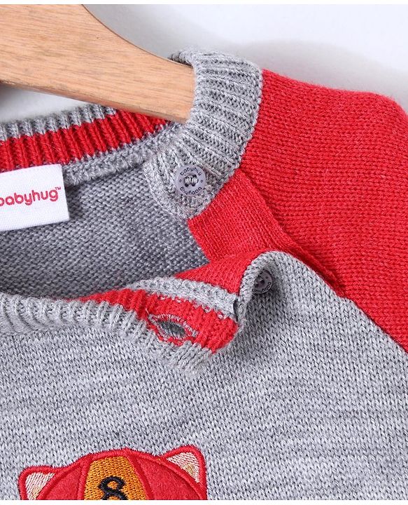 Babyhug Full Sleeves Pullover Sweater - Red Grey