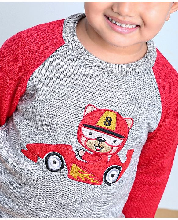 Babyhug Full Sleeves Pullover Sweater - Red Grey