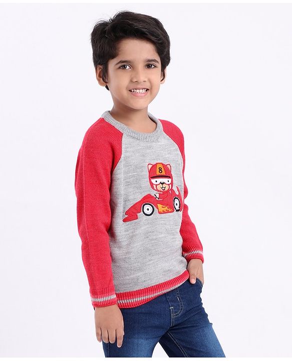 Babyhug Full Sleeves Pullover Sweater - Red Grey