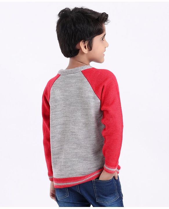 Babyhug Full Sleeves Pullover Sweater - Red Grey