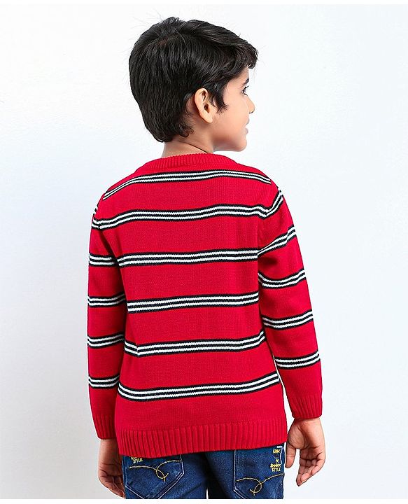 Babyhug Full Sleeves Pullover Striped Sweater - Red