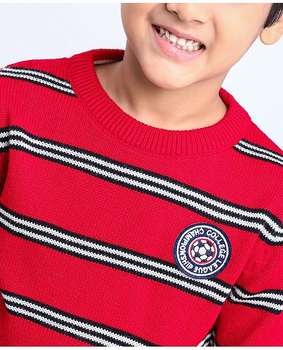 Babyhug Full Sleeves Pullover Striped Sweater - Red