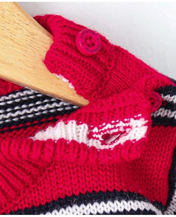 Babyhug Full Sleeves Pullover Striped Sweater - Red