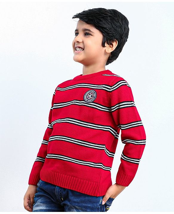 Babyhug Full Sleeves Pullover Striped Sweater - Red