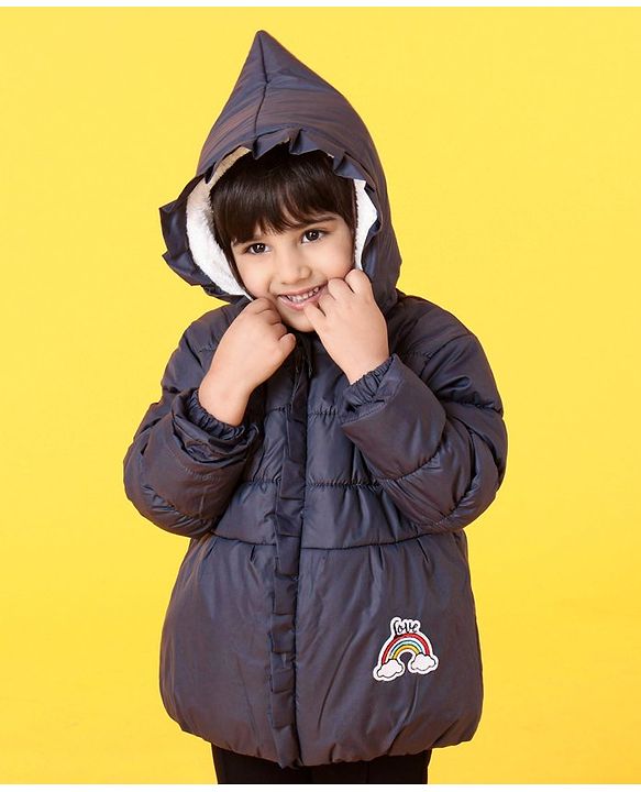 Babyhug Full Sleeves Hooded Padded Jacket Cloud Patch - Navy Blue