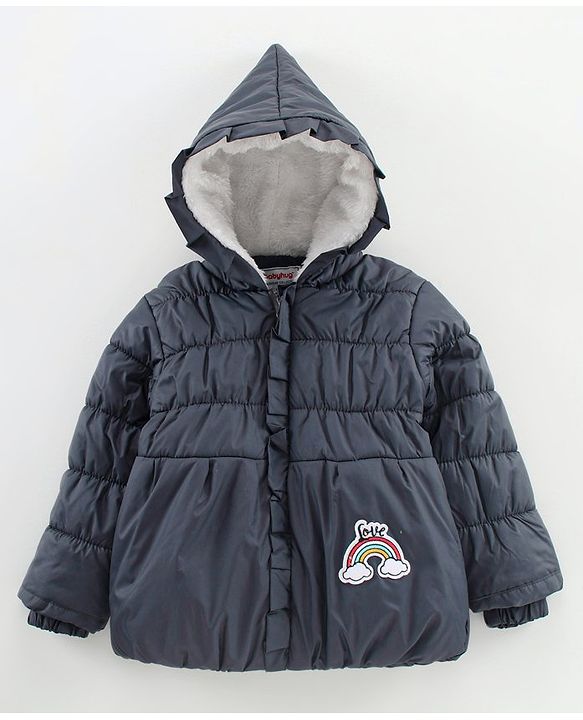 Babyhug Full Sleeves Hooded Padded Jacket Cloud Patch - Navy Blue