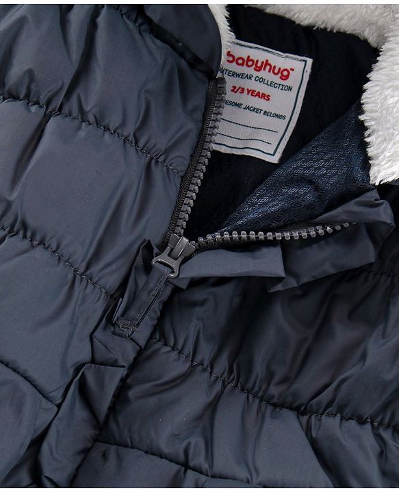 Babyhug Full Sleeves Hooded Padded Jacket Cloud Patch - Navy Blue