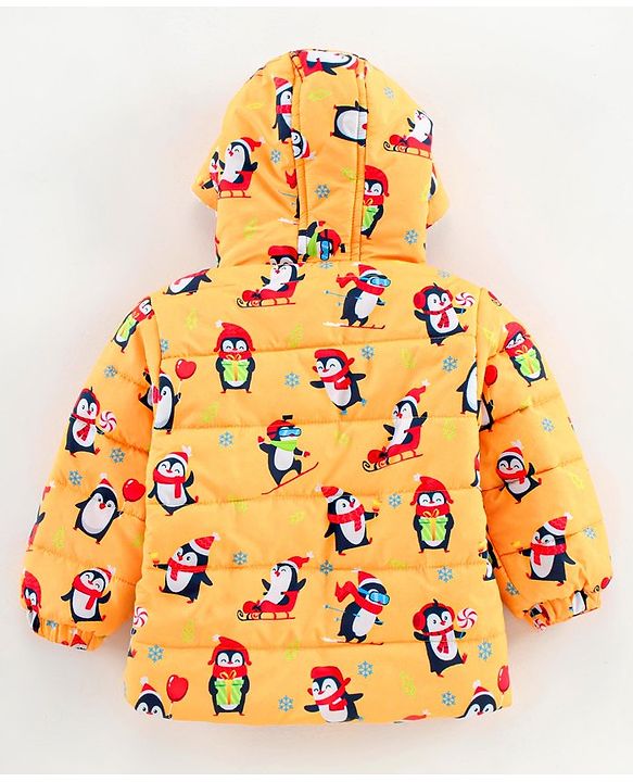 Babyhug Full Sleeves Hooded Jacket Penguin Print - Yellow