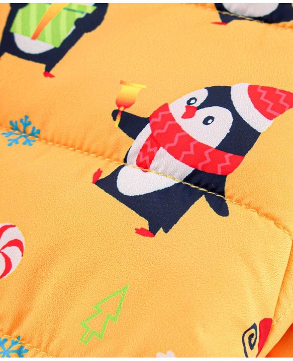 Babyhug Full Sleeves Hooded Jacket Penguin Print - Yellow