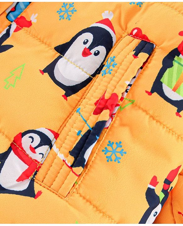 Babyhug Full Sleeves Hooded Jacket Penguin Print - Yellow