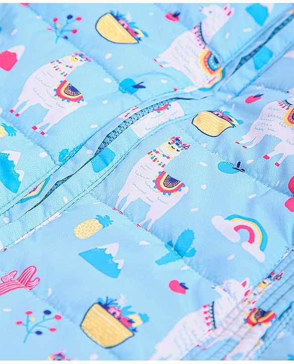 Babyhug Full Sleeves Hooded Padded Jacket Llama Print - Blue