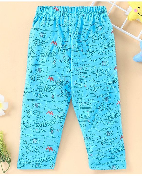 Babyhug Full Length Lounge Pant Sea Animal Print - Blue