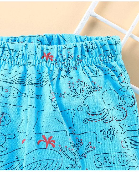 Babyhug Full Length Lounge Pant Sea Animal Print - Blue