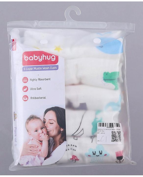Babyhug 6 Layer Muslin Wash Cloth Pack of 5 - Multicolor(Print May Vary)