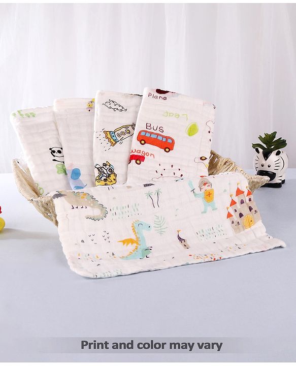 Babyhug 6 Layer Muslin Wash Cloth Pack of 5 - Multicolor(Print May Vary)