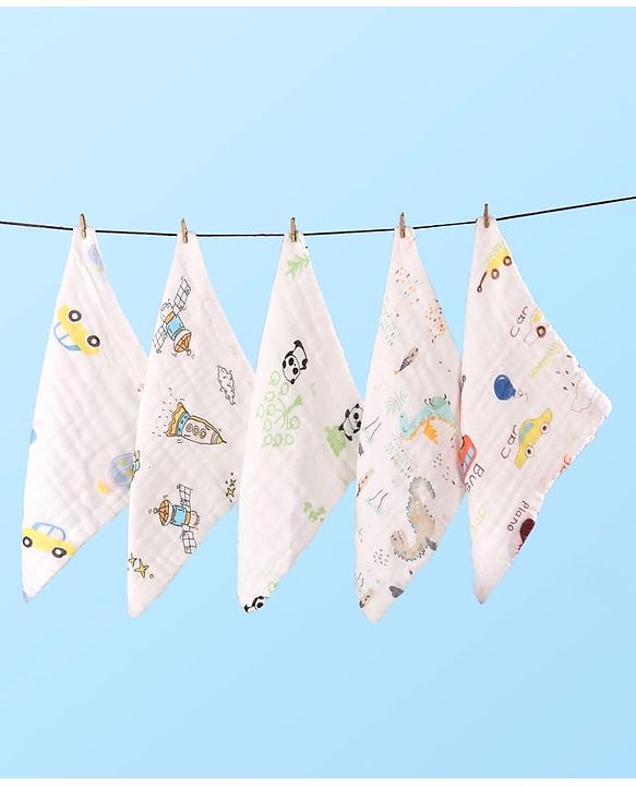 Babyhug 6 Layer Muslin Wash Cloth Pack of 5 - Multicolor(Print May Vary)