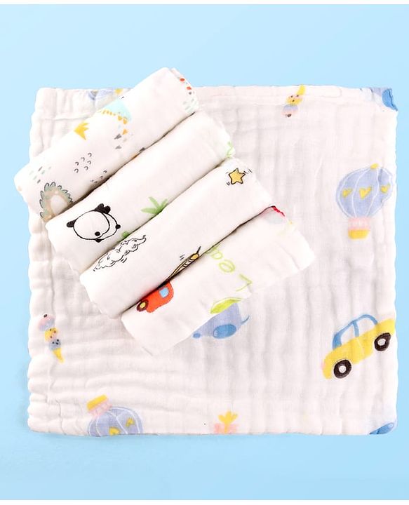 Babyhug 6 Layer Muslin Wash Cloth Pack of 5 - Multicolor(Print May Vary)