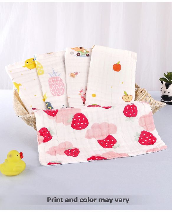 Babyhug 6 Layer Muslin Wash Cloth Pack of 5 - Multicolor(Print May Vary)