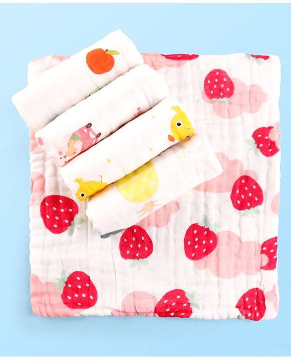 Babyhug 6 Layer Muslin Wash Cloth Pack of 5 - Multicolor(Print May Vary)