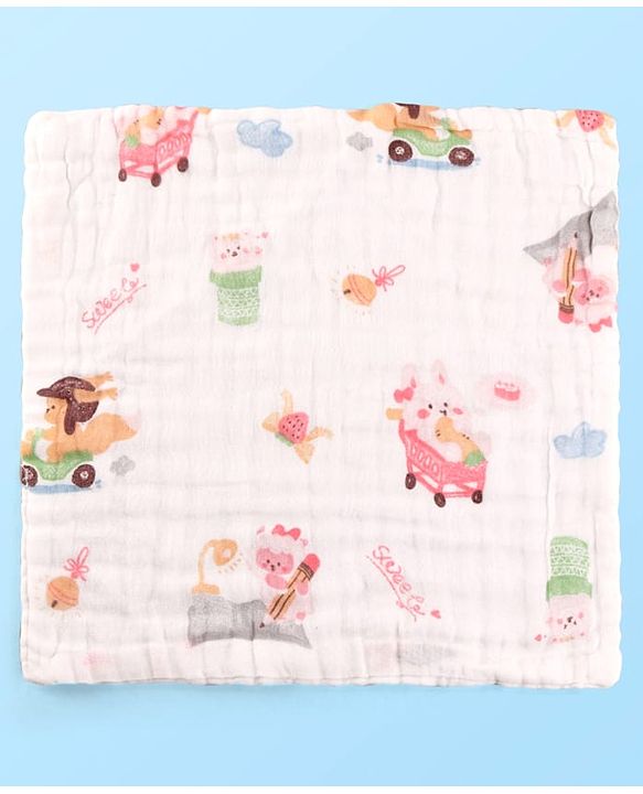 Babyhug 6 Layer Muslin Wash Cloth Pack of 5 - Multicolor(Print May Vary)
