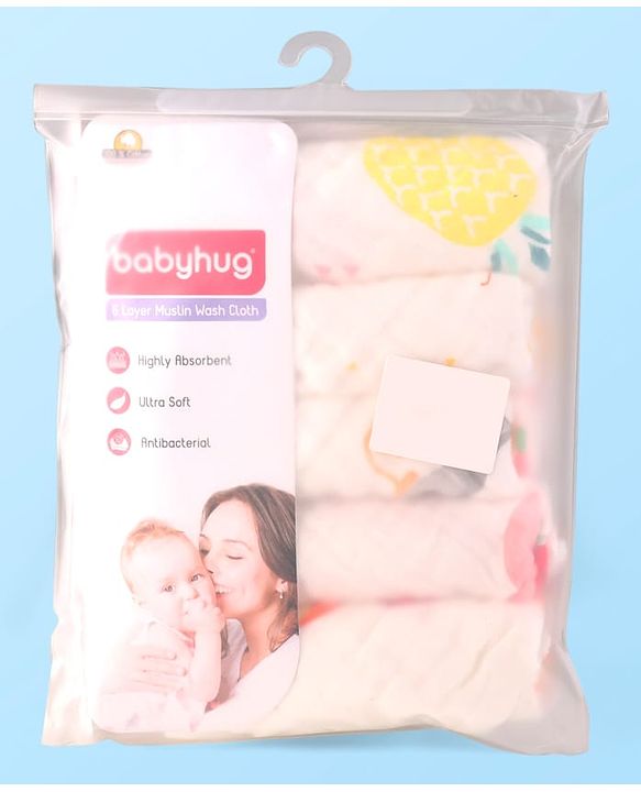 Babyhug 6 Layer Muslin Wash Cloth Pack of 5 - Multicolor(Print May Vary)