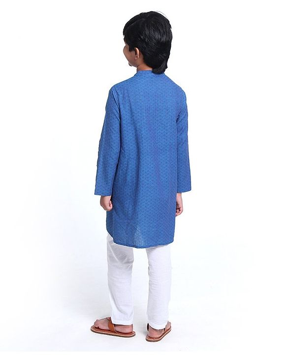 Pine Kids Full Sleeves Kurta With Embroidered Placket - Blue