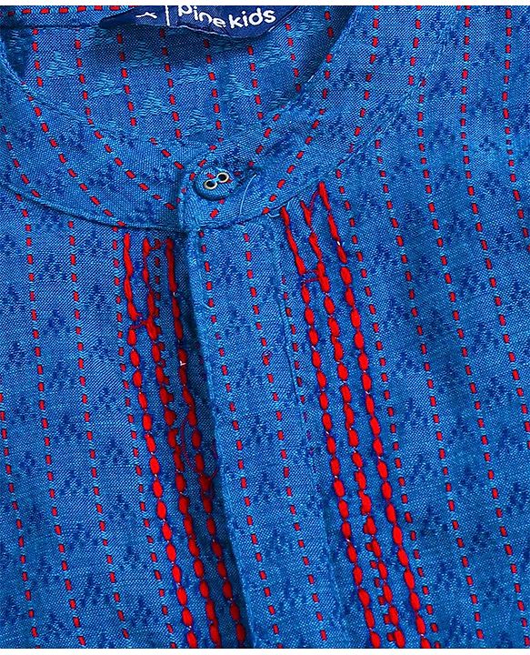 Pine Kids Full Sleeves Kurta With Embroidered Placket - Blue