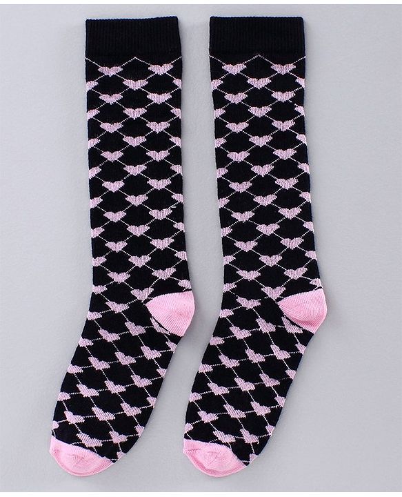 Pine Kids Mid Calf Socks Heart Design Pack of 3 - Pink White Navy Blue