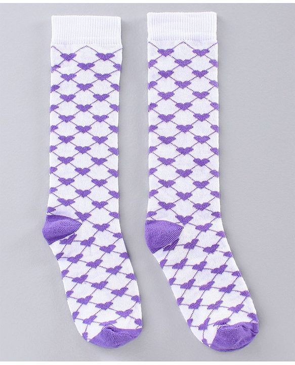 Pine Kids Mid Calf Socks Heart Design Pack of 3 - Pink White Navy Blue