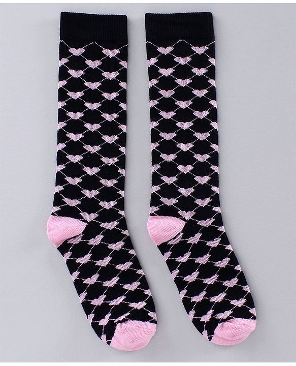 Pine Kids Mid Calf Socks Heart Design Pack of 3 - Pink White Navy Blue