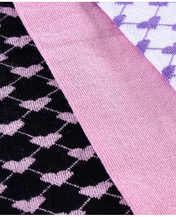 Pine Kids Mid Calf Socks Heart Design Pack of 3 - Pink White Navy Blue