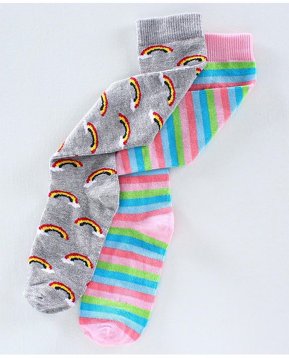 Pine Kids Anti Microbial & Biowashed Mid Calf Socks Pack of 2 - Multicolour Grey