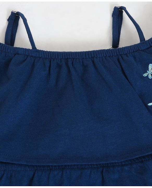 Pine Kids Biowash Singlet Embroidered Top & Check Pant - Navy Blue
