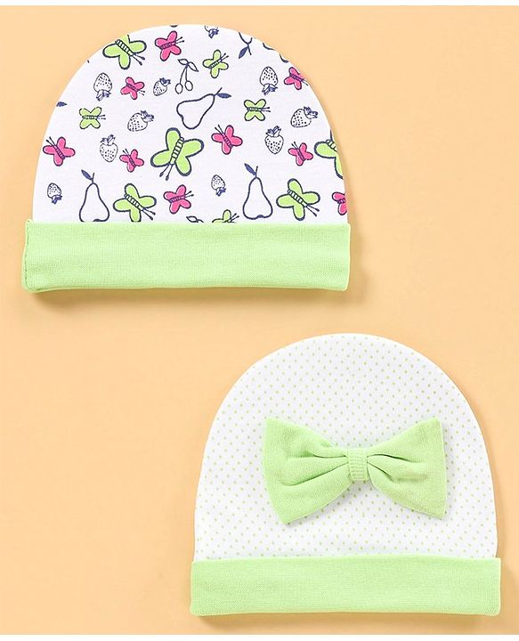 Babyhug 100% Cotton Cap Pack of 2 Green - Diameter 10 cm
