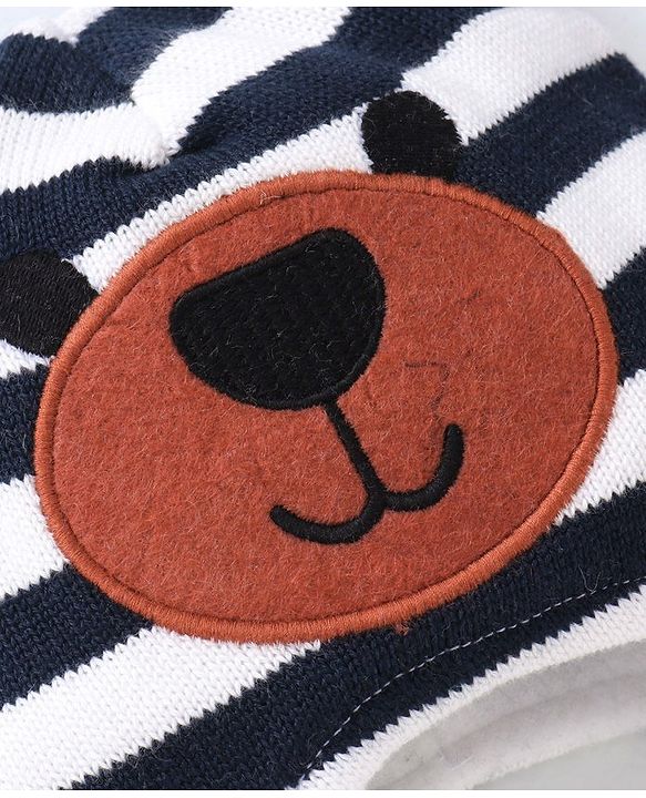 Babyhug Stripes Bear Face Cotton Cap Blue - Cap Diameter 10.5 cm