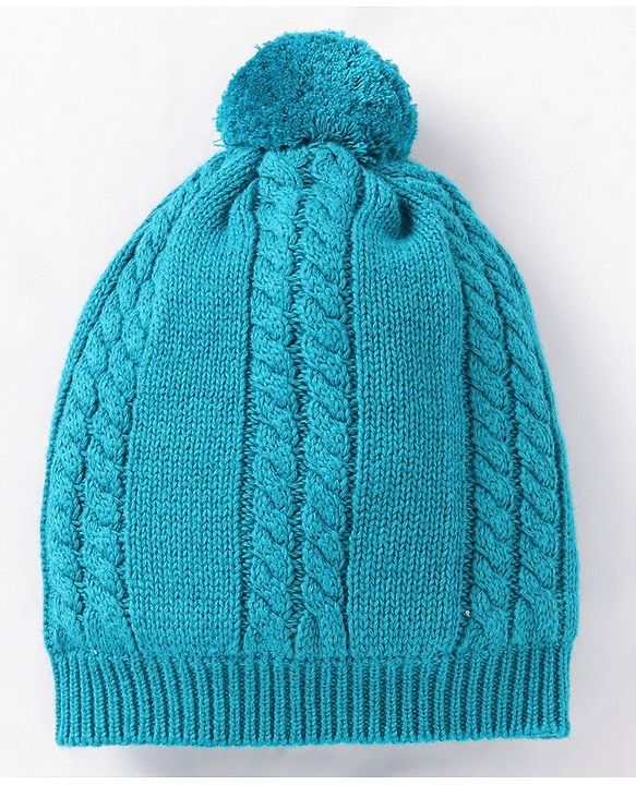 Babyhug Cotton Cable Knit Cap with Muffler - Blue
