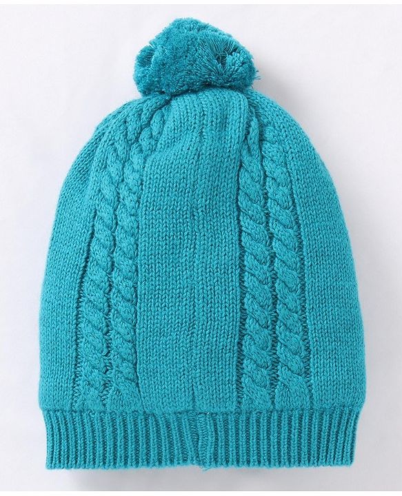 Babyhug Cotton Cable Knit Cap with Muffler - Blue