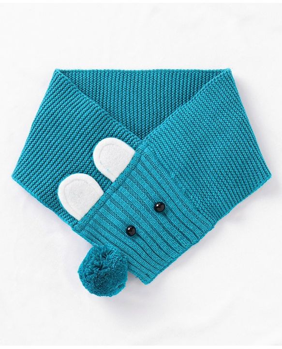 Babyhug Cotton Cable Knit Cap with Muffler - Blue