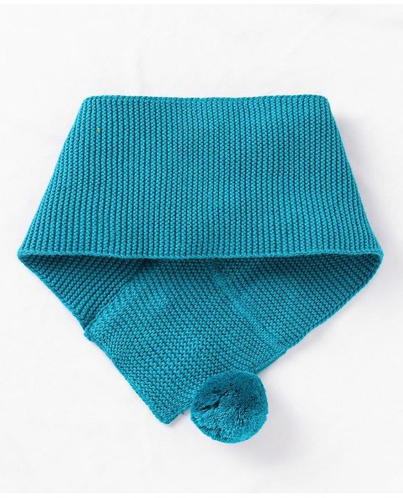 Babyhug Cotton Cable Knit Cap with Muffler - Blue