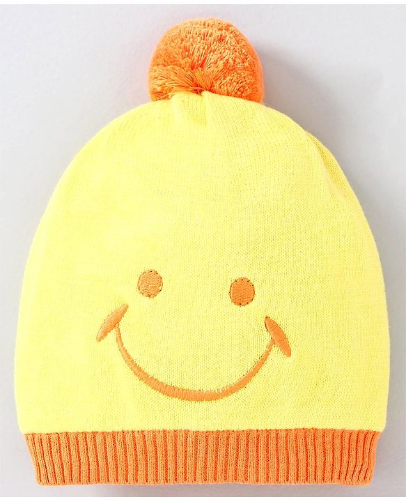Babyhug Woollen Cap with Muffler and Mittens Yellow - Diameter 11 cm
