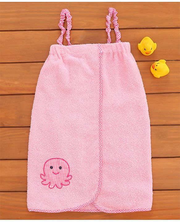 Babyhug Sleeveless Cotton Bathrobe Octopus Patch - Pink