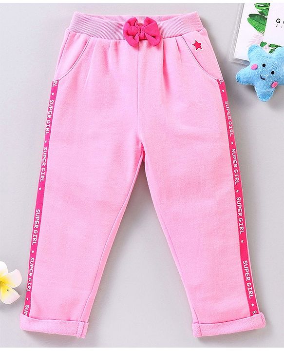 Babyhug Full Length Lounge Pant With Bow Applique - Pink