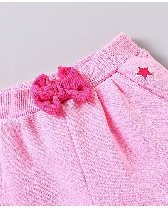 Babyhug Full Length Lounge Pant With Bow Applique - Pink