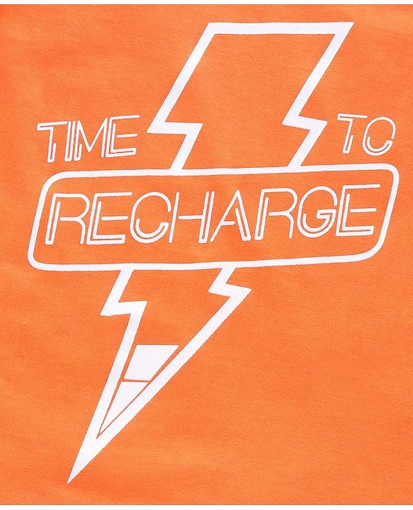 Pine Kids Half Sleeves Bio Washed T-Shirt & Pajama Set Thunder Graphic - Orange & Blue